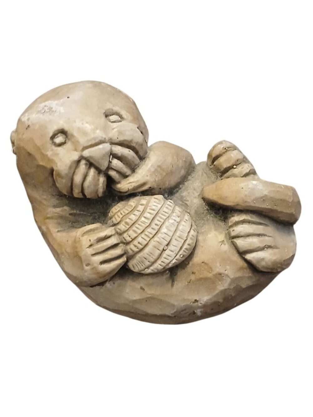 Alaska Sculpture Earthquake Clay Otter Figurine Holding Shell HandCrafted #S2 - Picture 5 of 10